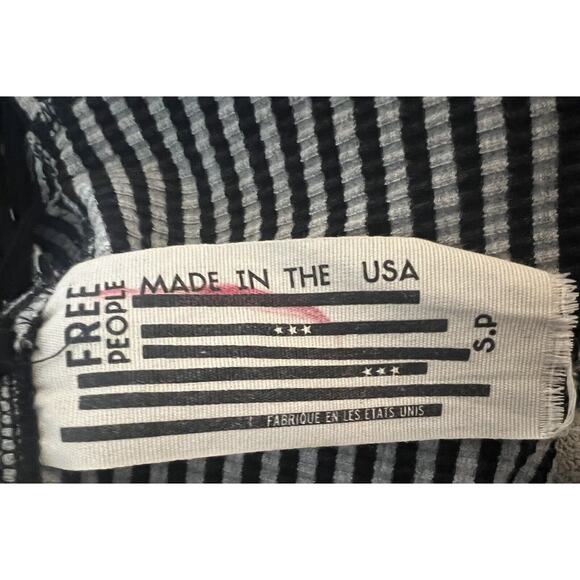 Free People Tabby Cat Fit & Flare Strappy Black/White Striped Peplum Top, Small - Picture 6 of 7